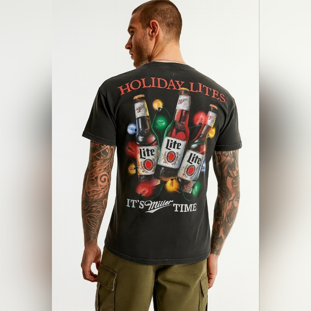 Abercrombie & Fitch Miller Beer Holiday Lites Christmas T-shirt Distressed XXL